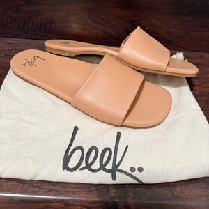 NWOB Beek Anthropologie Honeybird Honey Brown Leather Slide Sandals size 9 $230